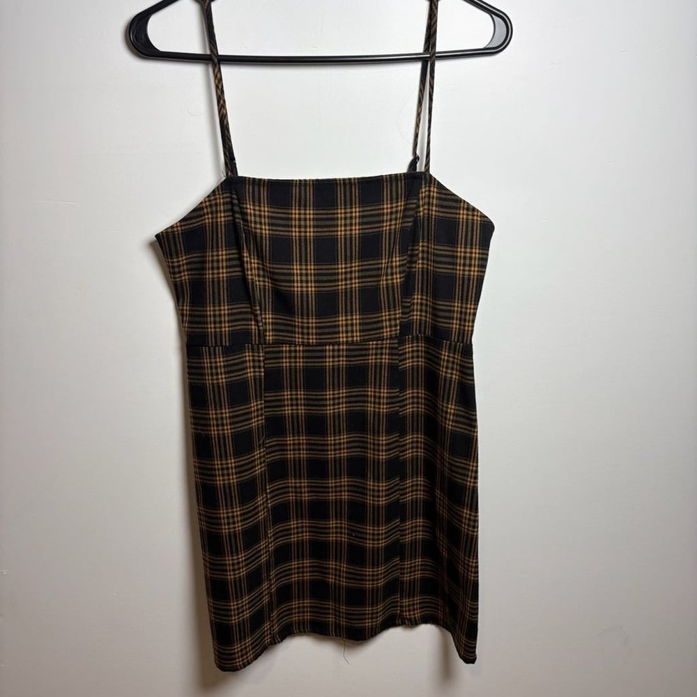 Forever 21 Women's Brown and Black Plaid Square Neck Sleeveless Mini Dress